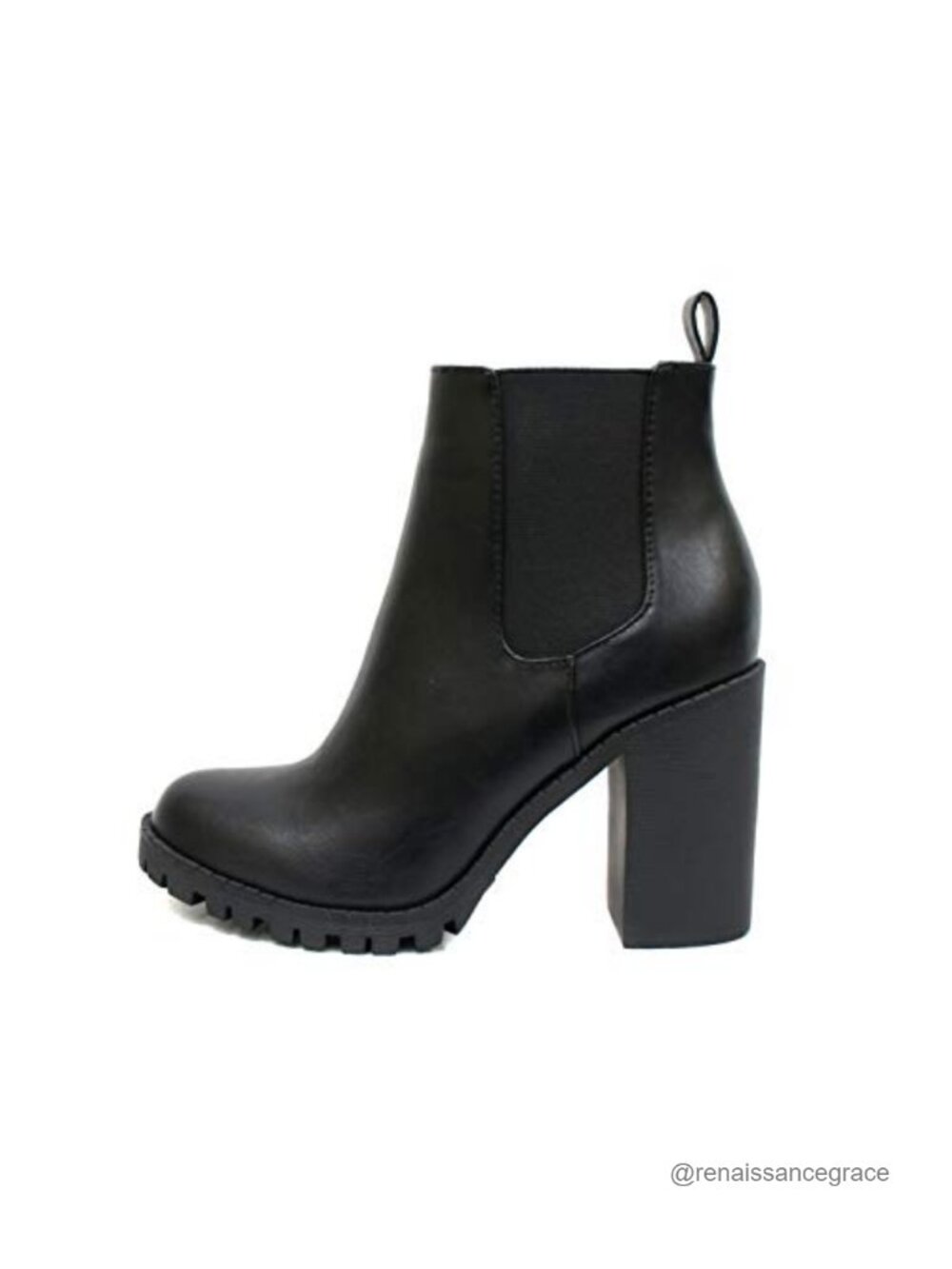 Ankle Boot Lug Sole Elastic Gore Chunky Block Heel Pull-On Bootie